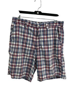 Boca Classics Red Blue Plaid Cotton Mens Shorts Size 36 Retro Collegiate